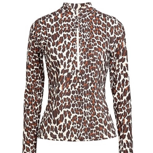Tory Burch NWT Leopard Swim Rash Guard Long sleeve Top XS - Picture 1 of 8